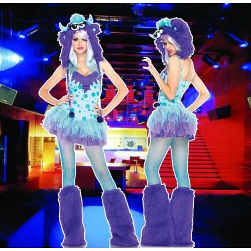 Women Halloween Costumes Purple Monster Unearthly Big Eyes Bugbear Apparel Mujer Deguisement Animal Cosplay Clothes Floral T1440