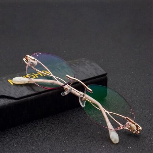 Female Screw-free Eight-hole Frame Rimless Diamond Trimmed Korean Version Glasses Rhinestone Glasses Frames Clear Lens Glasses