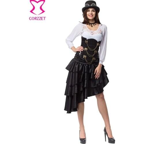 Floral Brocade Steel Boned Underbust Corset Steampunk Clothing Women Corsets And Bustiers With Skirt Outfits Sexy Gothic Dress