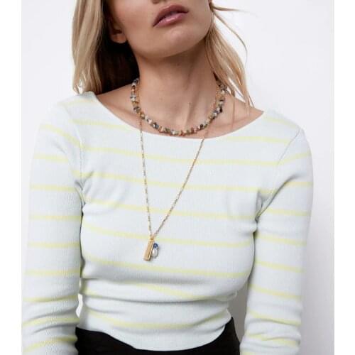 ZA Vintage Summer Natural Multicolor Stone Long Layered Necklace Women 2021 Boho Gold Metal Pendant Necklace Female Jewelry