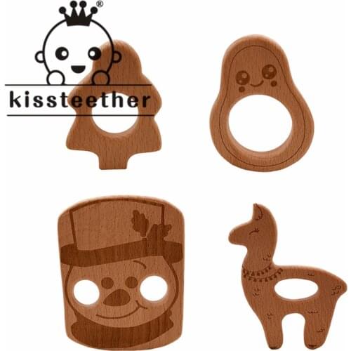 Kissteether 1pcs Baby Teething Toys Wooden Teething Ring Food Grade Squirrel Beech Wooden Childrens Toys Diy Wooden Teether
