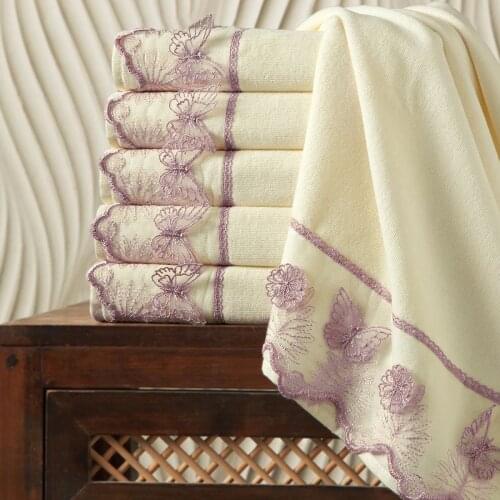 100 cotton Laced adult velvet absorbent fabric coral towel for home bathroom towel sets
