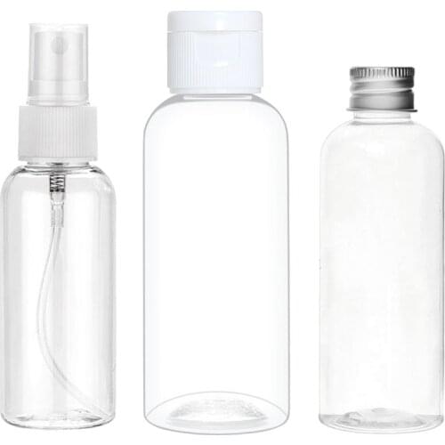 20Pcs Refillable 10/30/50/60/100ml Plastic Spray Bottle Empty Shampoo Vail Aluminum Cap Container Portable Cosmetic Lotion Cream