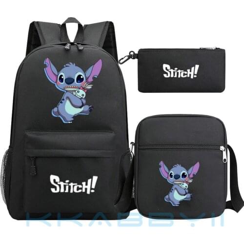Hot Stitch 3pcs Set Backpack Children Anime Cartoon School Bag Bookbag Men Women Travel bags Mochila Daily Rucksack