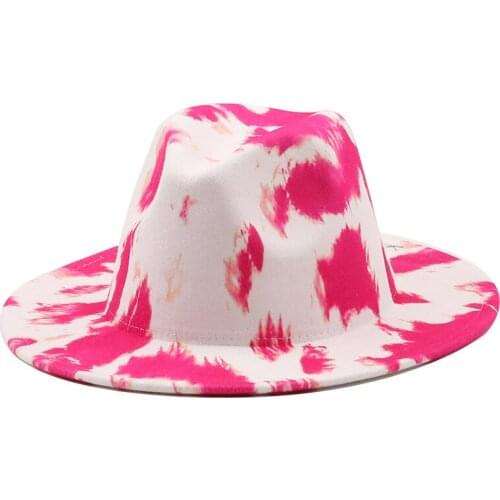 4pc Fedoras Bulk Female Male Tie Dye Felt Hat Fedora Hats Women Men Wide Brim Cap Woman Man Jazz Panama Caps 2021 Autumn Winter