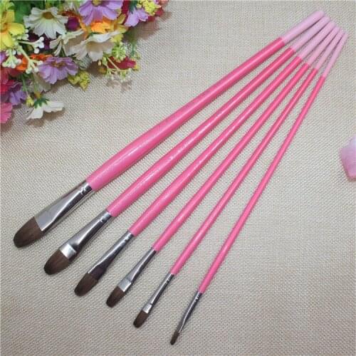 6pcs/Set,High Quality weasel hair chalk gouache Watercolor acrylic paint brush pen wooden rod pink Painting Materials brush Art