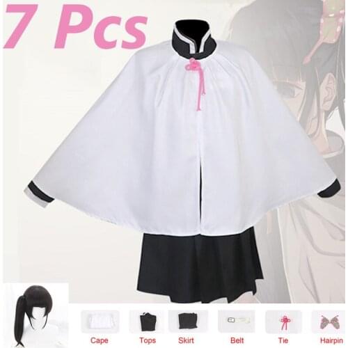 7 PCS Demon Slayer Kanawo Tsuyuri Cosplay Costume with Wig Kimetsu no Yaiba Girls Women Battle Kimono Uniform Halloween Suit