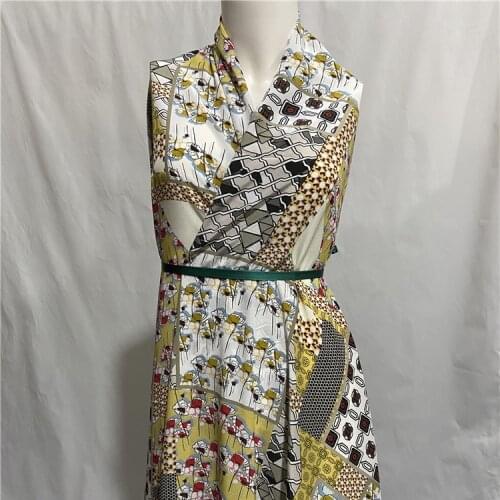 Abstract patchwork style white pure silk crepe de chine silk fabric 140cm width,SCDC1226