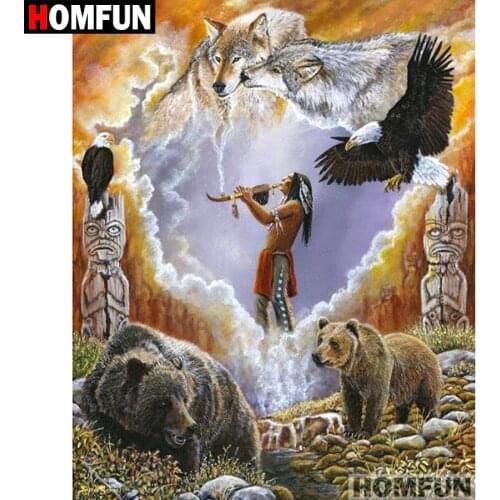 HOMFUN Full Square/Round Drill 5D DIY Diamond Painting "Indian animals" Embroidery Cross Stitch 5D Home Decor Gift A07014