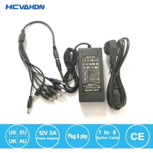 HCVAHDN 12V 5A 8CH Power Supply CCTV Camera Power Box 8 Port DC Pigtail COAT DC 12V Power Adapter