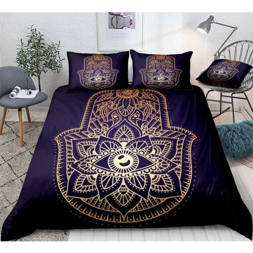 BohemianBedding Set Hamsa Hand Duvet Cover Set Colourful Fatima of Hand Bed Linen Boho Floral Home Textile Lucky Hand