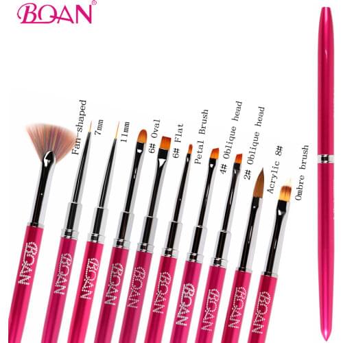 BQAN 1PC Rose Red Nail Art UV Gel Brush Pen Nail Art Builder Flat Acrylic Crystal Painting Drawing Carving Pen Handle Manicure T
