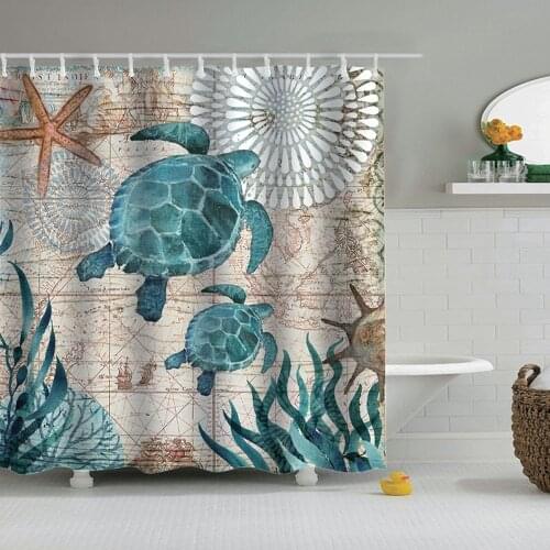 Dafield Sea Turtle Bathroom Shower Curtains Ocean Animal Landscape Waterproof Polyester for Bedroom With Hooks