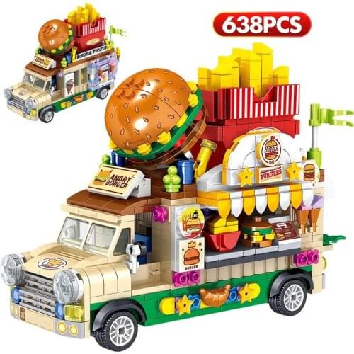 City Creator Mini Bricks Hamburg Ice Cream Dessert Car Figurine Model Vehicle Education Building Blocks Toys For Children Gifts
