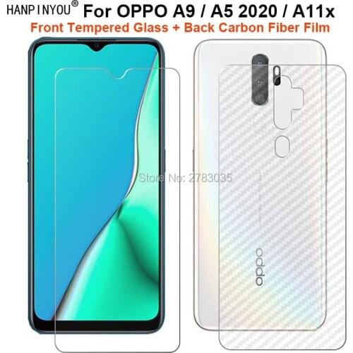 For OPPO A9 / A5 2020 / A11x 6.5" 1Set = Soft Back Carbon Fiber Film + Ultra Thin Premium Tempered Glass Front Screen Protector