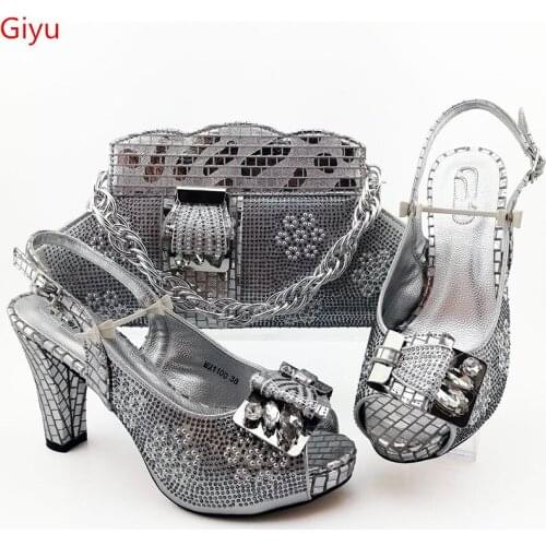 Doershow New Arrival African Wedding nice Shoes and Bag Set gold Italian Shoes with Matching Bags Nigerian Women party! SGO1-3