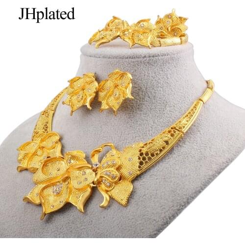Dubai Jewelry sets gold color new necklace Pendant earrings bracelet rings bridal gifts wedding collares jewellery set for women