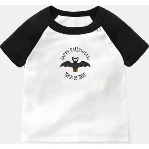 Happy Halloween Black Bat Trick Or Treat Design Newborn Baby T-shirts Toddler Graphic Raglan Color Short Sleeve Tee Tops