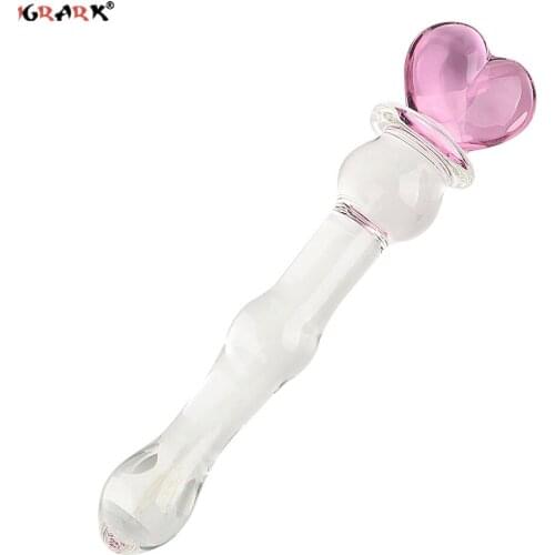 IGRARK Pink Heart Glass Dildo for Women Crystal Masturbator for Female for Vaginal Anal Stimulation Pleasure Wand Lucid Dildo