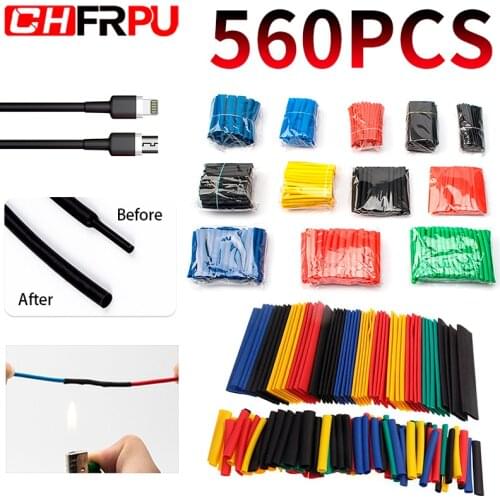 2:1 times shrink 560pcs Heat Shrink Tube Kit Shrinking Assorted Polyolefin Insulation Sleeving Heat Shrink Tubing Wire Cable