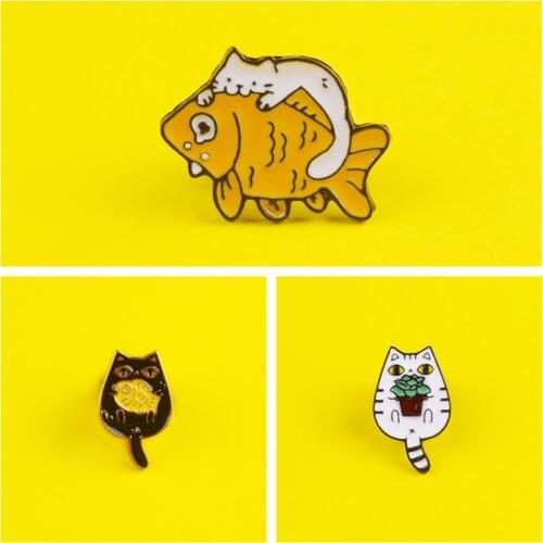 Cute Cat/Fish Brooches Metal Pins For Clothes Accessories Pin Badges Gift Clothes Lapel Pins Accessories Brooch Icons Decoration