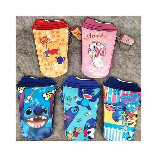Disney Marie Cat Pooh Winnie Stitch Anime Figures Cartoon Product Cosplay Accessories Casual Card Holder zipper Unisex Gift