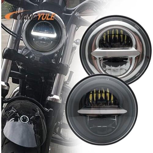 .75" Round Headlamp For Dyna Rider Sportster Softail Breakout Sportster SuperLow 5-3/4 Inch Angel Eye DRL LED Headlight