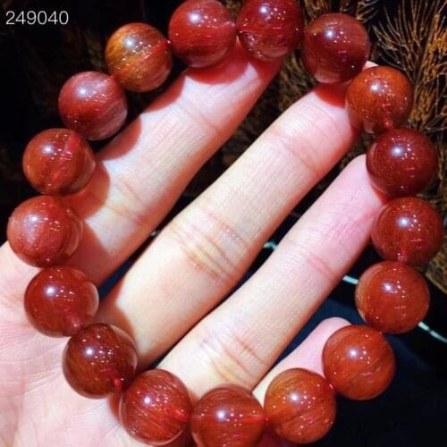 Genuine Natural Red Rutilated Quartz Clear Round Beads Bracelet 12mm For Women Men Fashion Wealthy Stone Genuine AAAAAA