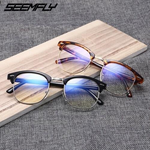 Seemfly Finished Myopia Glasses Half Frame Men Women Retro Fashion Shortsighted Eyeglasses Spectacle Unisex Eyewear -1.0 To -6.0
