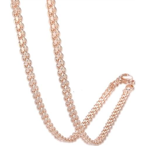 4mm 5mm Men Necklace Women 585 Rose Gold Color Chains Link Carve Jewelry(NO red box)