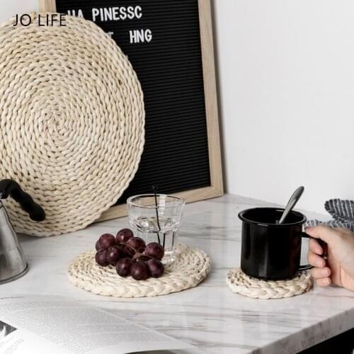 JO LIFE Natural Corn Straw Woven Cup Coaster Round Table Mats Thickening Heat Insulation Placemat