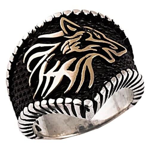 Punkboy Domineering Mens Ring Silver Plated Color Carved Wolf Pattern Male Ring for Party Jewelry Accessories Size 6-14