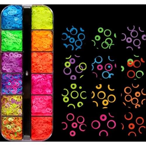 Hollow Circle Round Fluorescence Mixed Size Colorful Nail Sequins Flakes For Neon Nail Art Glitter Decorations Acrylic Manicure