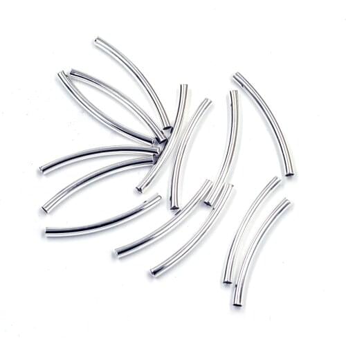 100Pcs Spacer Beads Smooth Curve Tube Copper Silver Plated Jewelry DIY Making Findings Charms 2.5x30mm