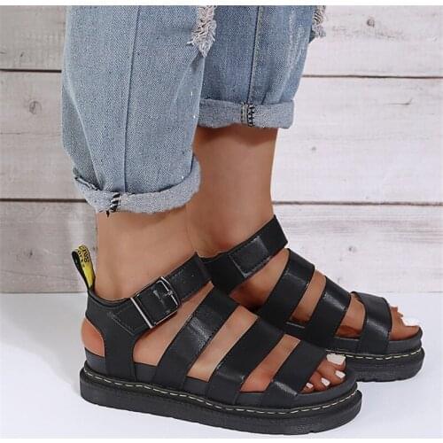 Sandalias de plataforma plana para mujer zapatos informales de cuero suave Punta abierta, suela gruesa zapatos de cuña de mujer