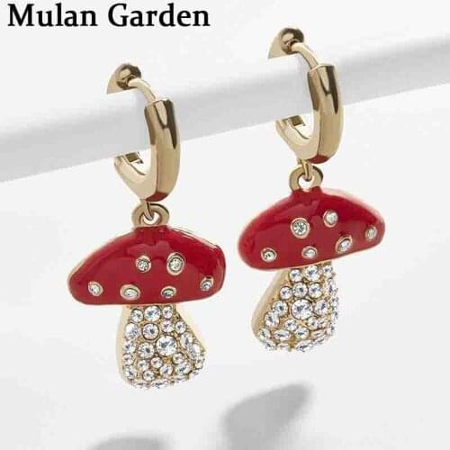 Mushroom Huggies Hoop Earrings for Women In Gold Small Cute Piercing Dripping Oil Pendant Multiple Rhinestone Chic Girl Jewelry