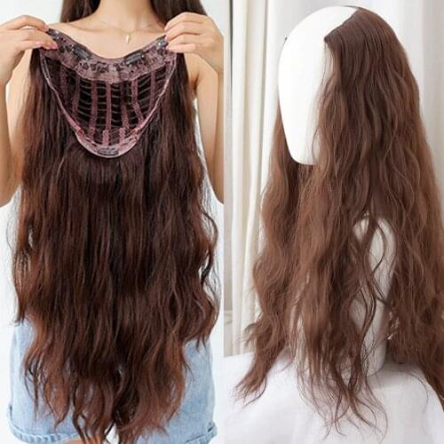 DIANQI Synthetic Women Hairpiece Clip in Hair Extension U part Natural Hair Straight Long Wavy False Hair Piece