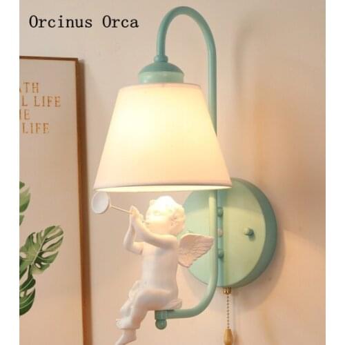 Nordic Garden Bird Wall Lamp living room corridor bedroom bedside lamp American Creative white little angel resin wall lamp