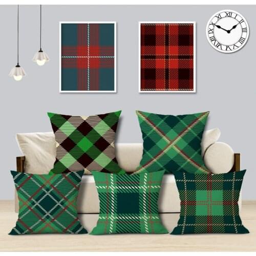 Plaid Geometric Cushion Cover High-quality Linen Green Red Plaid Home Office Sofa Decoration Pillow Cover 45CMx45CM