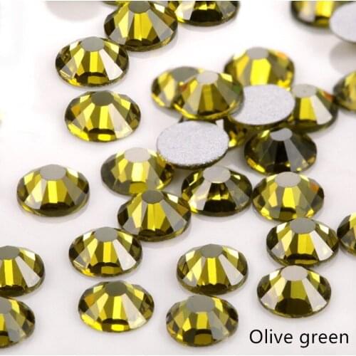 High Quality SS3-30 olive green Rhinestones glu On For Clothes Non Hotfix Flat bottom Glass Stone