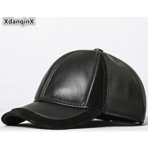 XdanqinX Fashion Genuine Leather Hat Mens Sheepskin Baseball Caps Adjustable Head Size Personality Trend Snapback Leather Cap