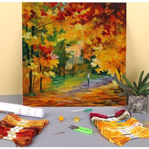 Fulgent Fall Printed Canvas 11CT Cross Stitch Complete Kit Embroidery DMC Threads Hobby Handiwork Handmade Promotions