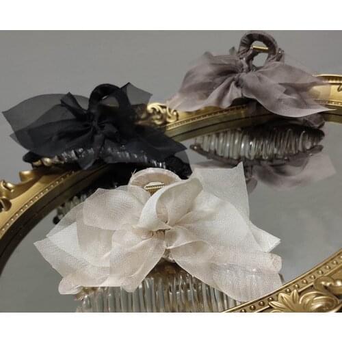 Korean hair catch temperament net yarn bow tie hair back head shark clip net celebrity gentle girl super fairy catch clip