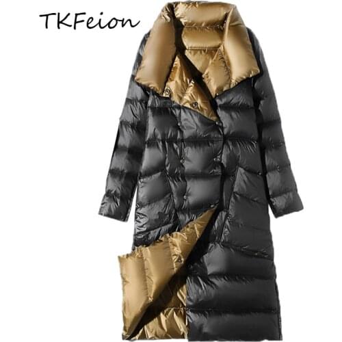 Women Down Jacket Reversible Clothes 2020 New Fashion Female Long Winter Coat Light Thin Style Oversized Overcoat Warm Duck Down