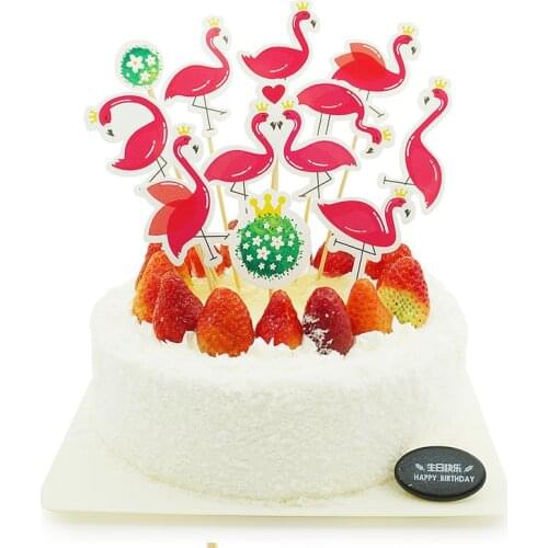 11pcs Flamingo Flag Insert Cake Decorating Card Kids Party Celebration Cupcake Topper With Bamboo Stick Glue Dots