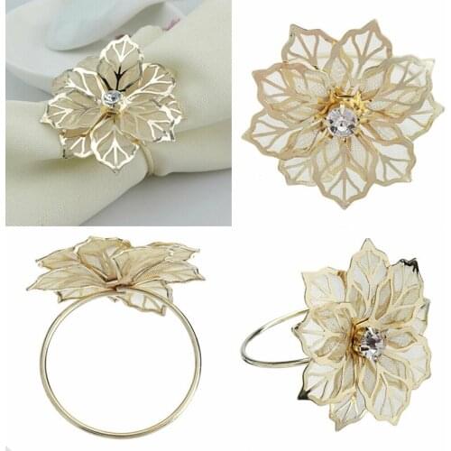 12PCS/SET Floral Alloy Napkin Ring Dinner Towel Table Serviette Rings Napkin Holder for Party Wedding Decoration