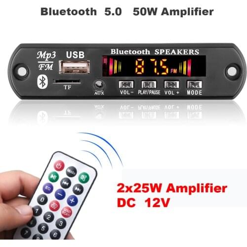 2*25W Amplifier MP3 WMA Decoder Board Wireless Bluetooth5.0 6-18V Recording Car Audio USB TF FM Radio Module with Remote control