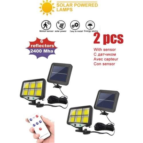2pcs seperable 120COB LED Waterproof Solar Light PIR Motion Sensor Remote Control Solar Garden Lamp Outdoor Street security Ligh