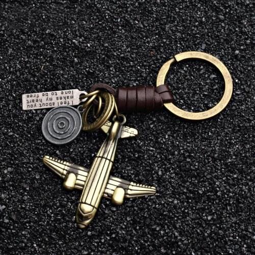 Angyape Fashion Jewelry Vintage Handwork Weave Genuine Leather airplane Keychain Simple Alloy Accessories Men Key Chain jewelry