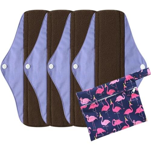 4pcs/sets Women Bamboo Cotton Sanitary Napkin Reusable Cloth Menstrual Pads Washable Sanitary Pads with a Wet Bag Macaron Color